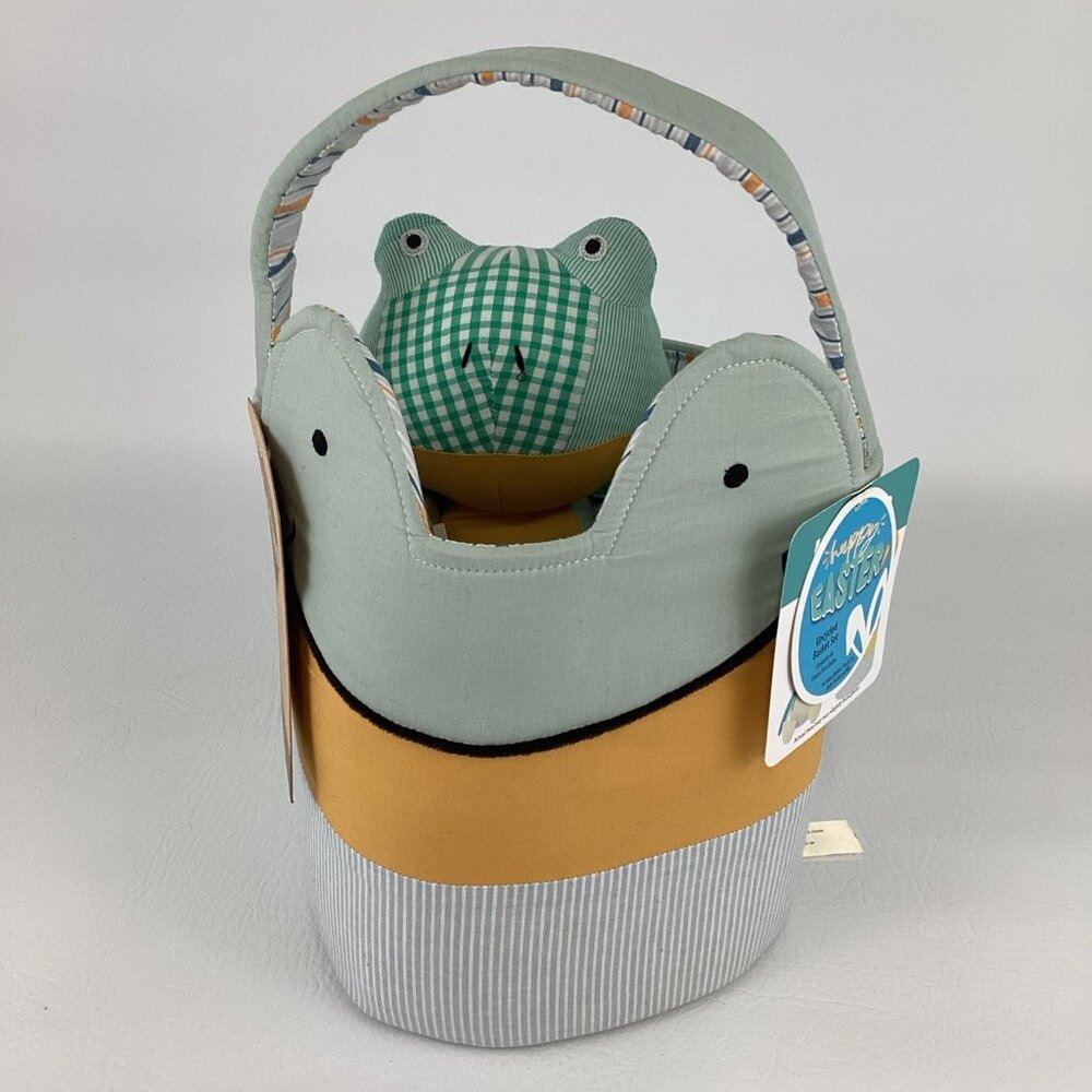 Kipekee Upcycled Easter Basket Bundle Set Plush Frog Toy Baby Bib DanDee